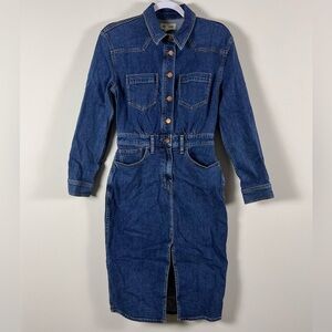 Madewell Womens Western Midi Shirtdress in Laselle Wash Size 2 Denim Button-Up